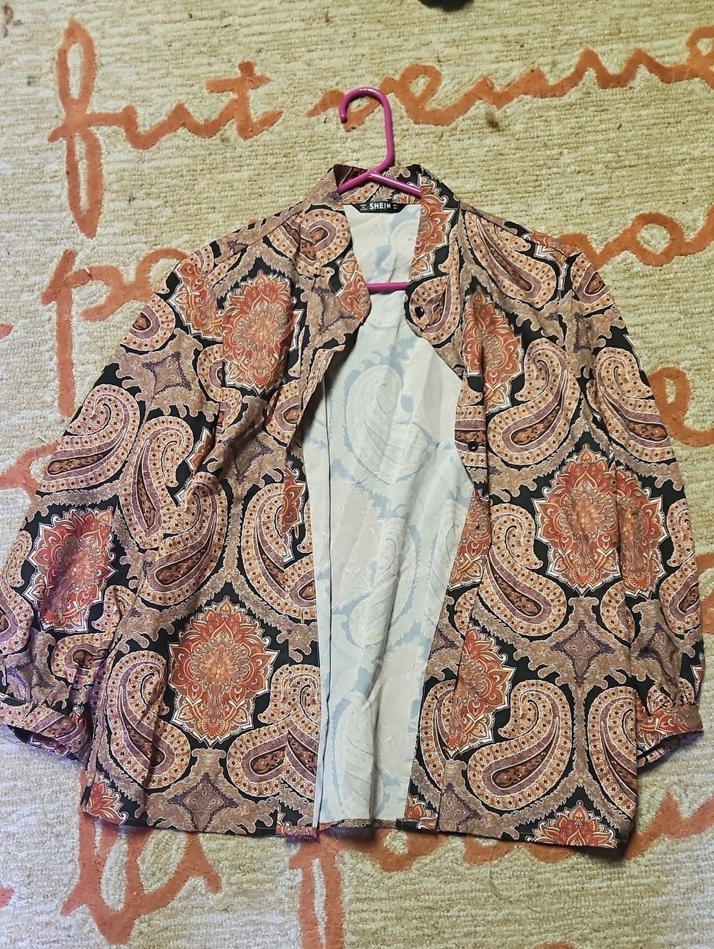 SHEIN Black and Rust Paisley Button Down Shirt